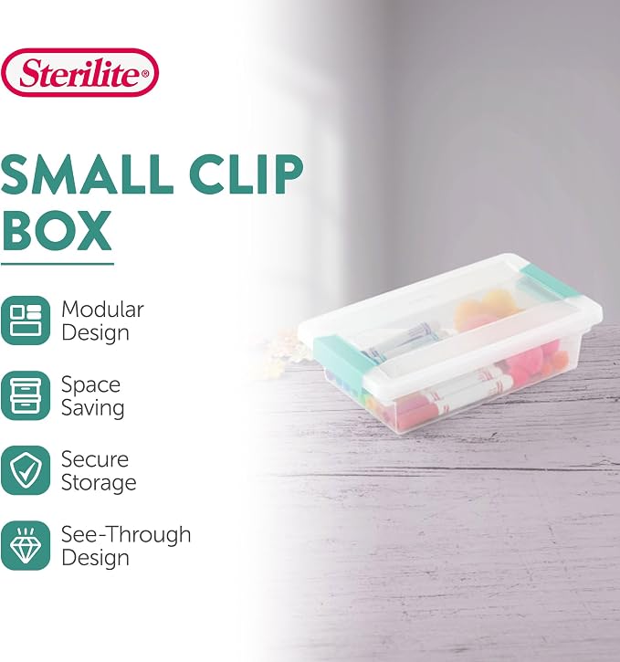 Sterilite 6-Pack Clip Box, Stackable Clear Plastic Bins with Latching Lids, Small - Writing, Arts or Crafts Supplies Storage Containers for Home, Office, Classroom and Workshop Organization - Image 2