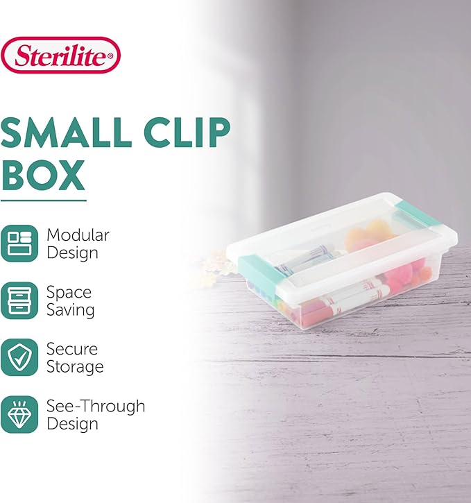 Sterilite 18-Pack Clip Box, Stackable Clear Plastic Bins with Latching Lids, Small - Writing, Arts or Crafts Supplies Storage Containers for Home, Office, Classroom and Workshop Organization - Image 2