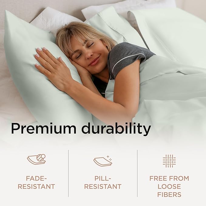 Threadmill Supima Cotton Queen Sheet Set, 1000 Thread Count Queen Sheets for Queen Mattresses, 4 Piece American Luxury Bed Sheets, Sateen Hotel Quality Sheets with Elasticized Deep Pocket, Seaglass