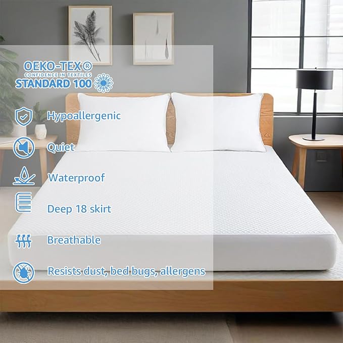 JOSOP Waterproof Mattress Protector Queen Size,3D Air Fabric Bamboo Viscose Queen Mattress Cover,20" Deep Pocket Fitted Sheet Bed Cover,Breathable Cooling Noiseless Washable Mattress Pad for Bedroom