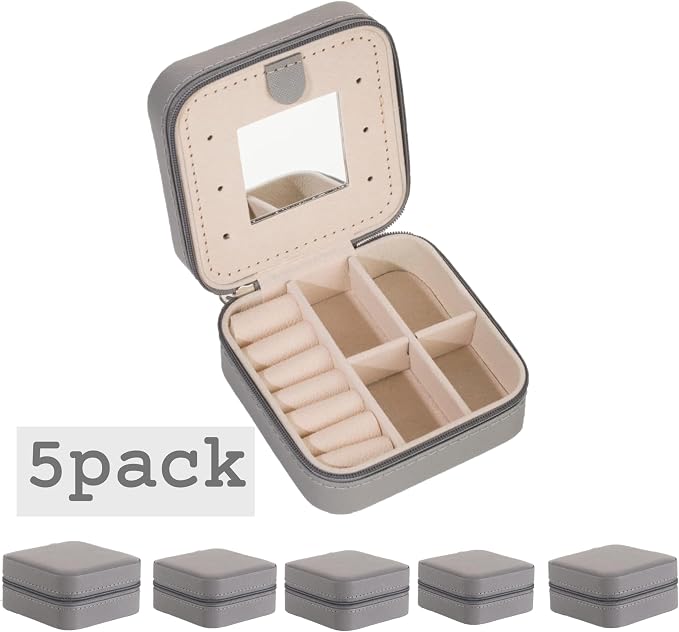 KElofoN 5 packTravel jewelry case Travel jewelry box Travel Jewelry Organizer Small Jewelry Organizer Box for Girls Women with Mirror (Grey-5) - Image 2