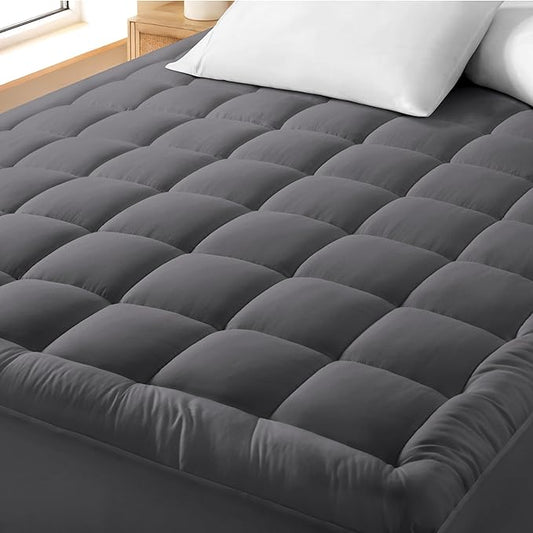 Bare Home Twin Mattress Topper Cotton Top - Plush Topper for Mattress - Fitted Mattress Cover - Cooling Breathable Air Flow - 8" to 21" Deep Pocket - Soft Mattress Pad (Twin, Grey)