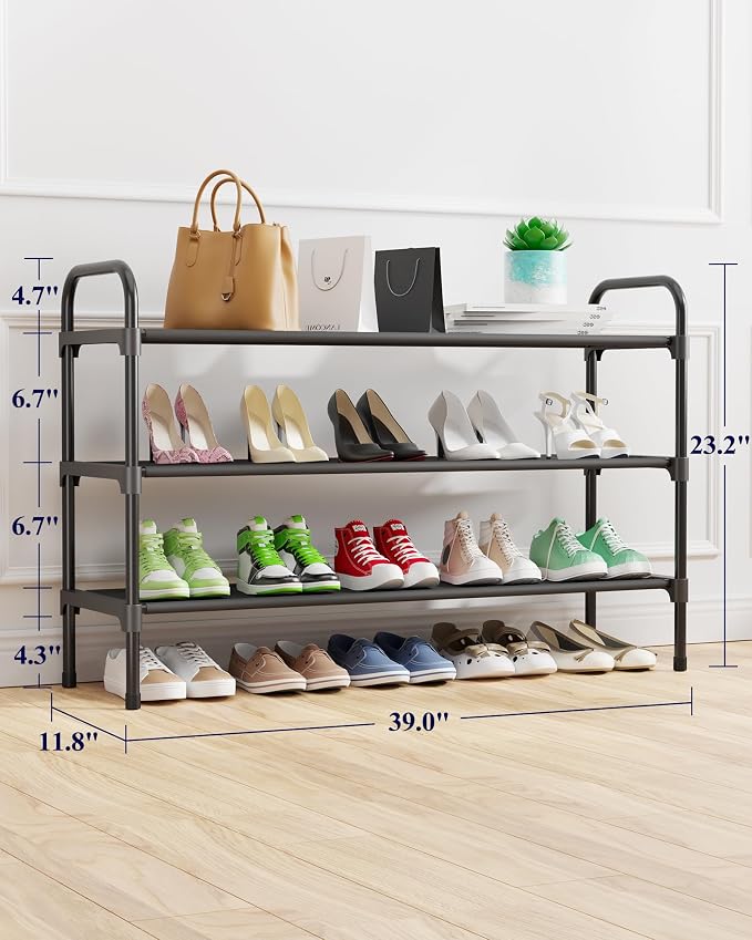 Kitsure Extra-Long Shoe Rack for Closet, Shoe Organizer for Front Door Entrance, Stackable Shoe Shelf, Detachable Closet Organizers and Storage, 39.0" Wide - 3 Tier, Black - Image 3