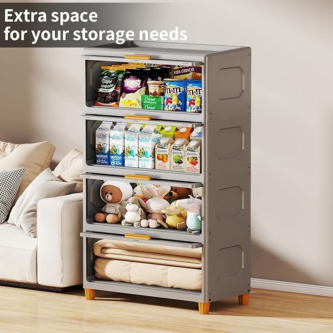 4 Tier Large Storage Bins with 1 Lid, 204QT Closet Organizers and Storage, Drawers Flip Open Plastic Containers for Living Room, Office, Dorm (4 Tiers)