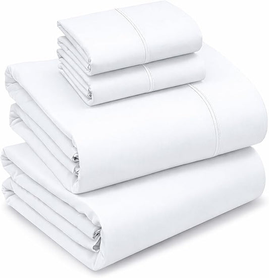 RUVANTI 100% Cotton Sheets – Full Size Percale Bedding, Cooling & Breathable, Durable with a Crisp, Soft & Comfortable Feel, 16" Deep Pocket, 4-Piece Set, Bright White