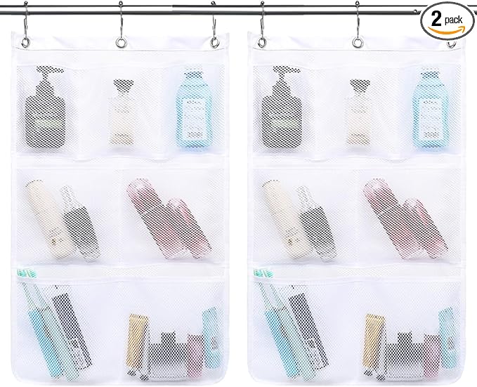 GYEUKHAM Hanging Mesh Shower Caddy for Bathroom - Quick Drying Portable Shower Organizer with Multiple Pockets for Soap,Shampoo and Cruise Ship Essentials Saving Bathroom Storage,White,2 Pack by GYEUKHAM