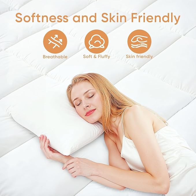 Memory Foam Mattress Topper Queen, 3 Inch Extra Thick Shredded Foam, 100% Cotton Mattress Pad Cover, Breathable & Skin-Friendly Queen Size Mattress Topper for Back Pain Relief