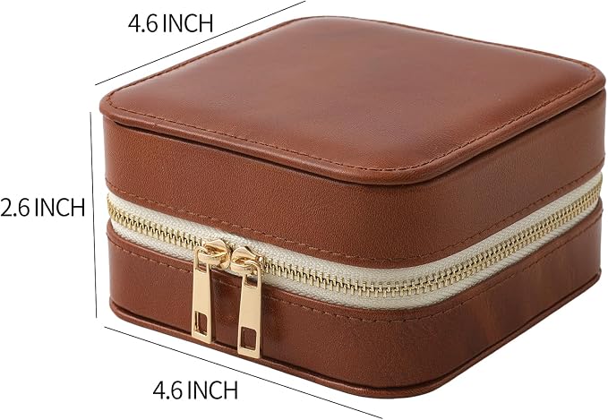 Genuine Leather Travel Jewelry Organizer Case with Mirror for Women, Small Mini Portable Jewelry Box for Ring Earrings Necklace Bracelet Luxury Gift for Women（Brown） - Image 2