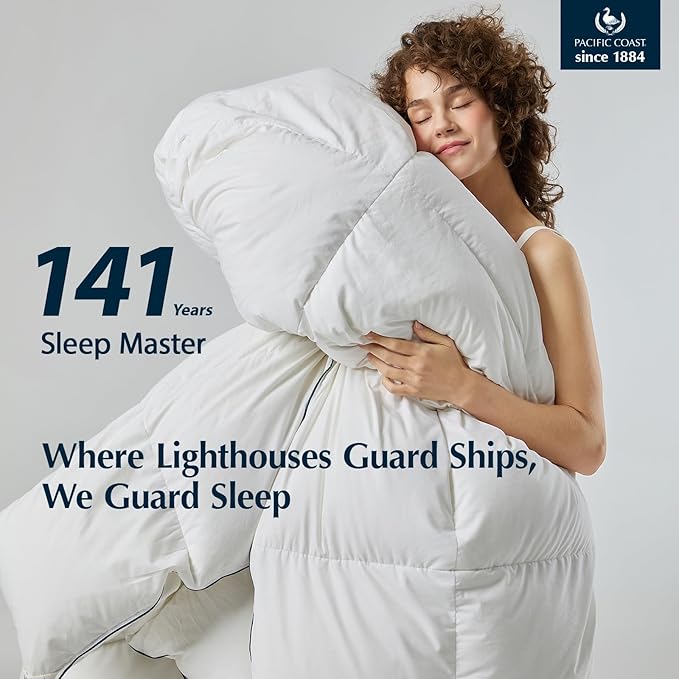 Pacific Coast Goose Feather Down Fiber Comforters Queen Size, Extra Fluffy White Duvet Insert, Ultra-Soft, Breathable, All Season Hotel Luxury Bedding Comforters, 8 Corner & Center Loops (90"x90")