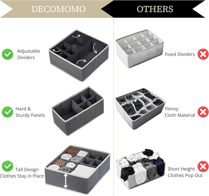 DECOMOMO Drawer Organizer for Baby – 12 Pack Clothes Organizer & Storage Dividers for Nursery, Storage Bins for Underwear, Bra, Socks, Diapers & Newborn Essentials (Grey) - Image 4