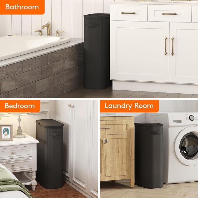 Lifewit Slim Laundry Basket with Lid, Narrow Large Laundry Hamper with Plastic Handles and Removable Bag, Tall Foldable Dirty Clothes Hampers for Laundry Room, Bedroom, Bathroom, Dorm, 75L Black - Image 9