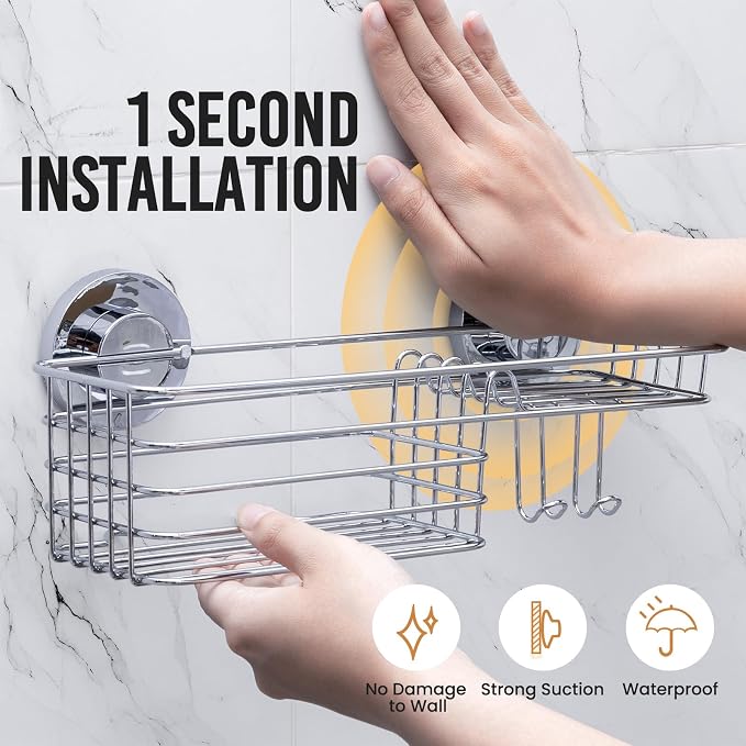 LEVERLOC Shower Caddy Suction Cup Shower Shelves Shower Holder，Silver - Image 2