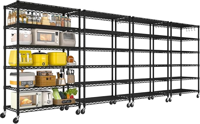 PrimeZone 6 Tier Wire Shelving with Wheels 79''H 1500lbs Storage Shelves NSF Certified Heavy Duty Steel Metal Shelf Adjustable Rolling Rack Kitchen Garage Closet Pantry Laundry 79''HX36''WX16''D 4Pcs by PrimeZone