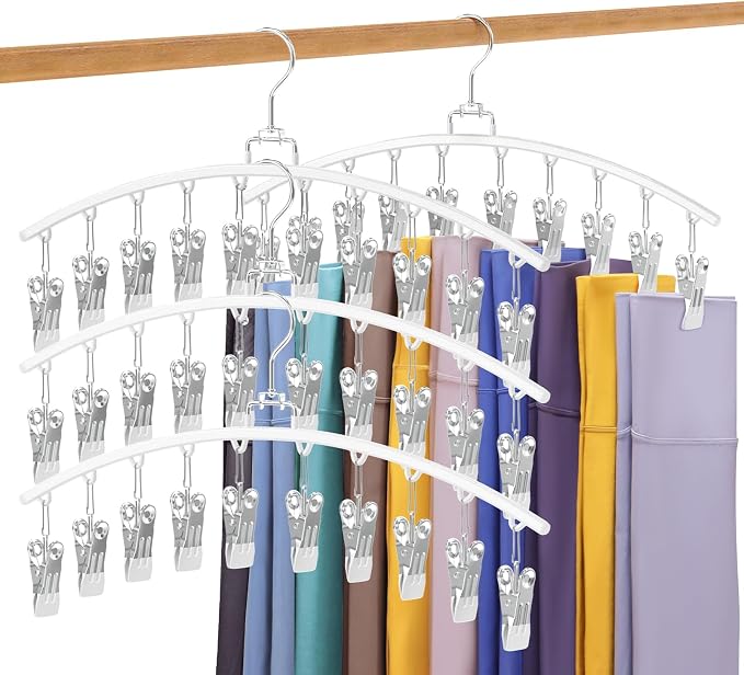 4 Pack Legging Organizer for Closet, Ginyoyo Metal Gym Clothes Organizer w/40 Clips Holds 40 Leggings, Hangers Space Saving, Closet Organizers and Storage, Room Organization Essentials, White by Unknown