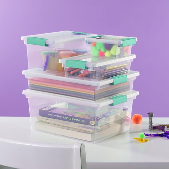 Sterilite 6-Pack Clip Box, Stackable Clear Plastic Bins with Latching Lids, Mini - Writing, Arts or Crafts Supplies Storage Containers for Home, Office, Classroom and Workshop Organization - Image 4