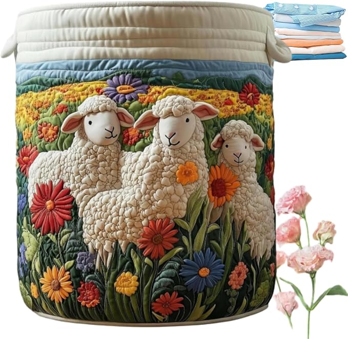 Aiorrax Quilted Laundry Basket with Handles, Boho Floral Fabric Storage Hamper, Large Soft Quilted Laundry Basket for Nursery, Bedroom, Laundry Room,Clothes & Toys (H, L) by qusanii