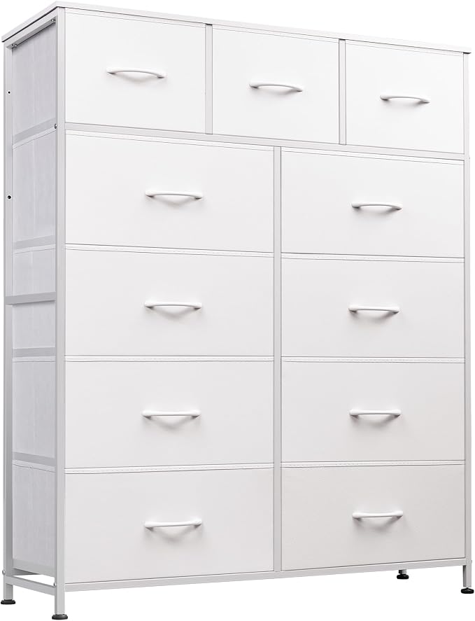 WLIVE Tall Dresser for Bedroom, Fabric Dressers Storage Tower, Dresser & Chest of Drawers Organizer Unit with 11 Drawers, Storage Cabinet, Hallway, Closets, Steel Frame, Wood Top, White by WLIVE
