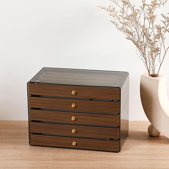 CLUQMEIK 5 Layer Necklace Jewelry Box, Vintage Wooden Jewelry Box with Acrylic Cover Stackable Necklace Storage Organizer for Women and Girls to Storing Necklaces - Image 7