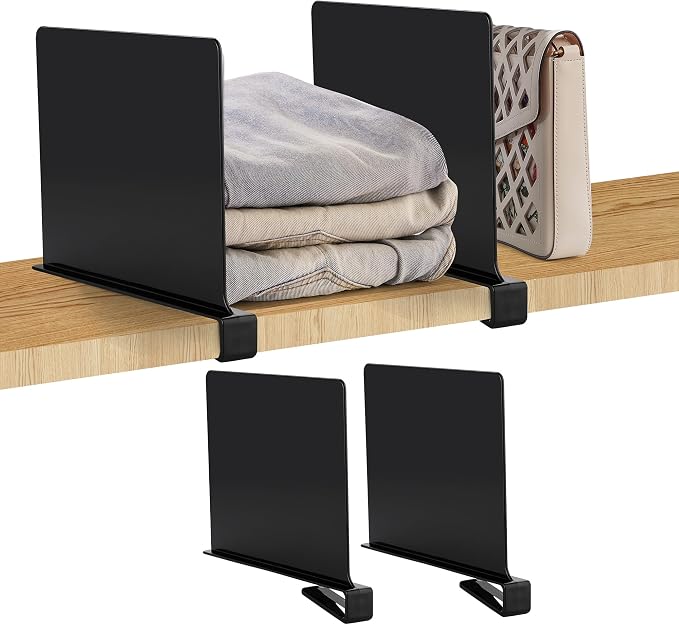 JOY DECOR 2 Pack Acrylic Matte Black Shelf Dividers for Closets Organizer and Storage Adjustable Vertical Wood Shelf Closet Separators for Clothes,Book,Bags in Bedroom and Kitchen by JOY+DECOR
