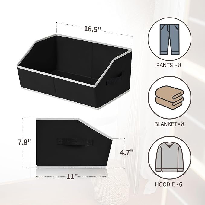 Homsorout Closet Baskets for Shelves Trapezoid - Decorative Storage Baskets with Handle, Closet Bins for Organization, Shelf Storage Bins for Clothes, Books, Home, Office, 8 Pack, Black - Image 2