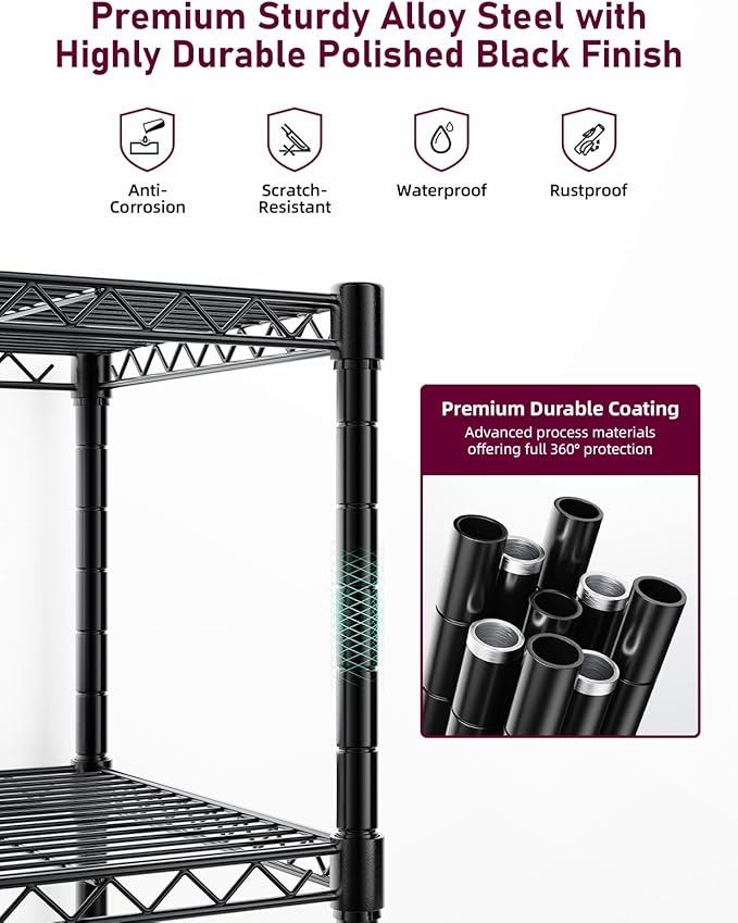 Simple Deluxe 5-Tier Heavy Duty Storage Shelving Unit, 1250 Lbs Loading Capacity, 29.92" W x 13.98" D x 61.02" H, Black - Image 5