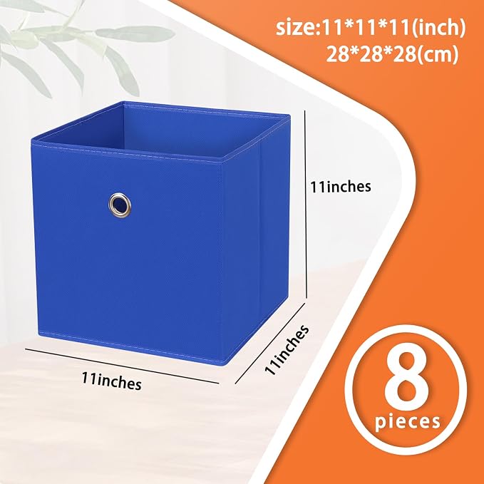 Foldable Storage Cubes Bins ,11 Inch Cloth Storage Cube Fabric Storage Box Cubes Organizer Baskets with Dual Handles for Home Organizer Set of 8 (Dark Blue) - Image 2