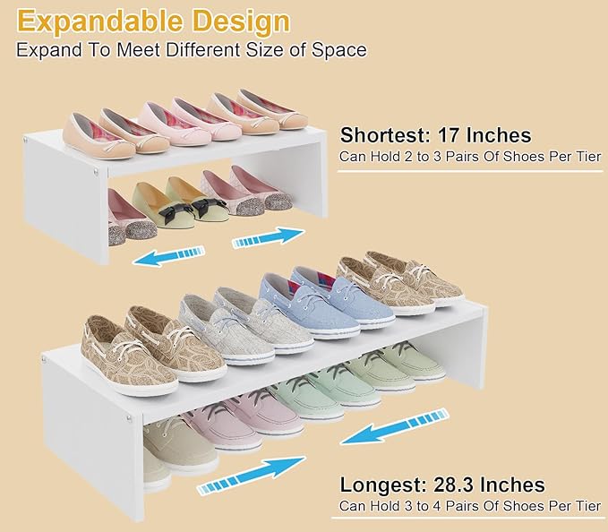 Cidaziya Expandable 1 Tier Shoe Rack for Shoe Cabinet, 1 Tier Stackable White Shoe Shelf Organizer for Closet, Sturdy Metal and Wood Structure, Hold 4-6 Pairs of Shoes - Image 7