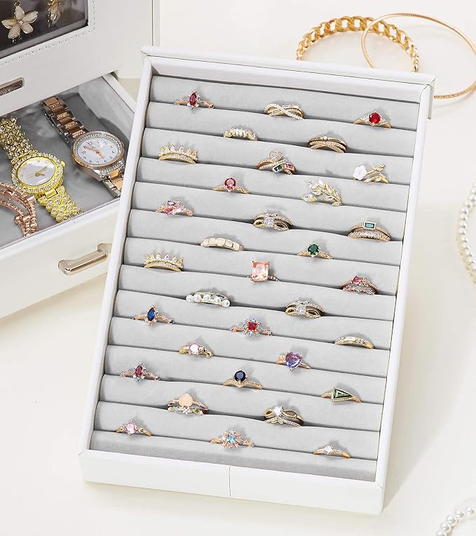 Homde Jewelry Organizer with Transparent Window Necklace Hooks Gift for Women Jewelry Box Display Case for Necklaces Rings Earrings Bracelets and Other Jewelry Accessories (White) - Image 8