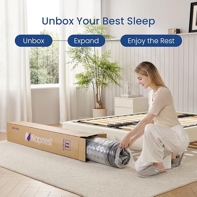 NapNest Full Size Mattress, 12 Inch Hybrid with Memory Foam and Pocket Springs, Medium Firm, Fiberglass Free, Breathable, CertiPUR-US