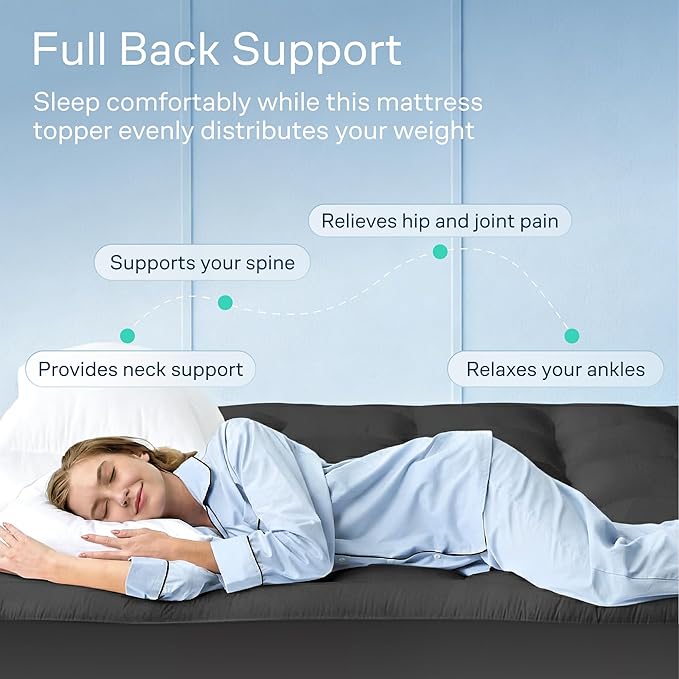 Cloud-Like King Mattress Topper - 100% Cotton Top Mattress Pad for Back Pain Relief - Breathable & Naturally Cooling for Hot Sleepers, Dark Gray