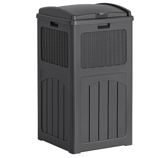 Flamaker 30 Gallon Trash Can, Resin Outdoor Garbage Can with Lid, Waterproof Hideaway Patio Waste Bins for Outside Use (Gray) by Flamaker