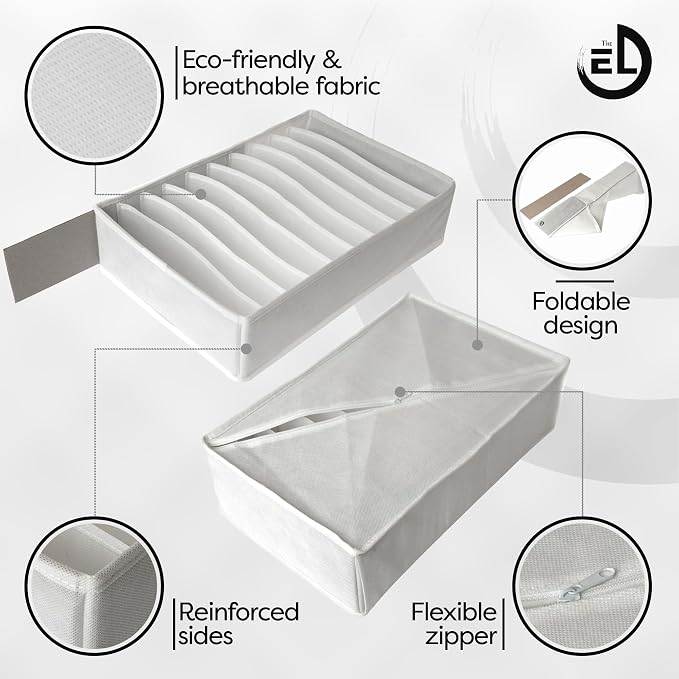 Drawer Organizer Clothes - 3 Set Multipurpose Dresser Drawer Organizer for Adults & Kids, Closet Foldable 10 Cells per Organizer - Non-Woven Fabric, T-Shirts, Baby Clothes, Shorts Organizer - White - Image 5