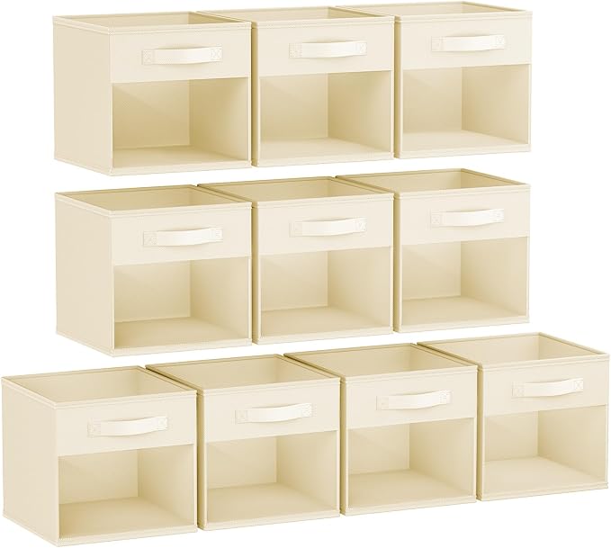 DIMJ Storage Cubes, Cube Storage Bin, 10 Pack Foldable Storage Cubes with Window, Closet Storage Bins with Handle, 11x 11 inch Storage Box for Clothes, Toys, Books by DiMJ