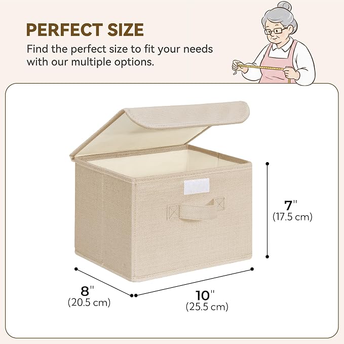 GRANNY SAYS Small Storage Bins with Lids, Small Storage Boxes, Shelf Baskets for Shelf, Collapsible Storage Bins for Living Room, Bedroom, 10x8x7 Inch, Khaki, 2-Pack - Image 6