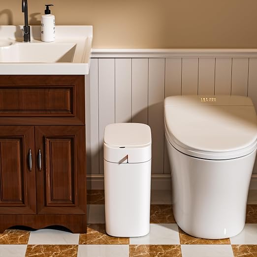 MOPUP Bathroom Trash Can, Automatic Bagging Garbage Can, 3.5 Gallon Slim Smart Small Plastic Trash Bin, Narrow Motion Sensor Trash Can for Bedroom, Office White - Image 9