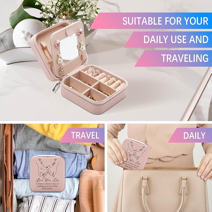 Sister Gifts for Women Jewelry Box, A Sister is God's Way of Making Sure We Never Walk Alone, Mother's Day Gift for Sisters Jewelry Case, Birthdays Christmas Gifts for Sisters Jewelry Organizer - Image 6