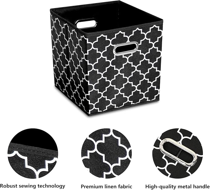 11 Inch Cube Storage Bins , Fabric Cube Organizer Bins with Handle, Foldable Cube Bins for Cloth or Accessary Storage, 11x11x11 Set of 3 (Black Light) - Image 8