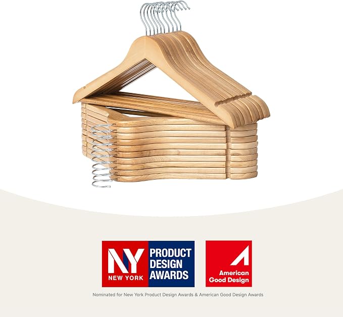 StorageWorks Wooden Hangers 20 Pack, Wood Coat Hangers for Closet, Heavy Duty Clothes Hangers for Suits, Shirts, Pants, Jackets, Natural Wood Color - Image 3