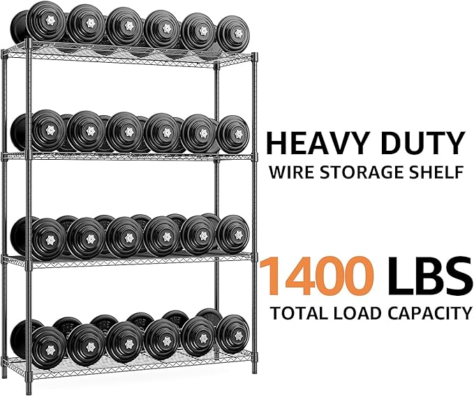 M MZG 1400 lbs 4 Tier Storage Rack Metal Wire Shelving Unit, Storage Standing Household Shelf Organizer for Kitchen Pantry Closet Garage Basement Utility Room, Black 15.8" D x 45.3" W x 59.4" H - Image 4