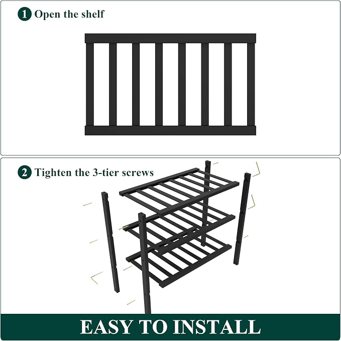 Smiry Bamboo Shoe Rack for Closet, 3 Tier Small Wooden Stackable Shoe Organizer, Free Standing Shoes Storage Shelf for Entryway, Front Door Entrance, Black - Image 6