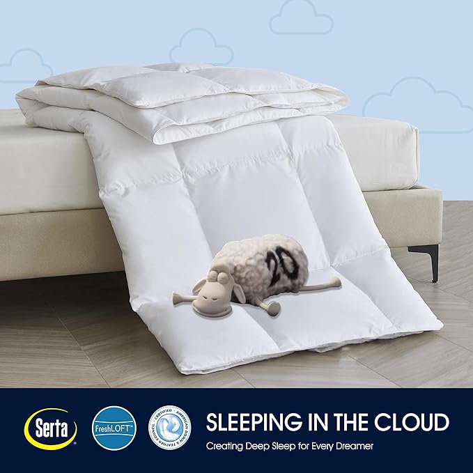 Serta White Goose Feather Down Bed Mattress Topper Twin Size - Plush Fluffy Anchor Bands Mattress Pad 240 Thread Count 100% Cotton Fabric Featherbed, 39"x75"