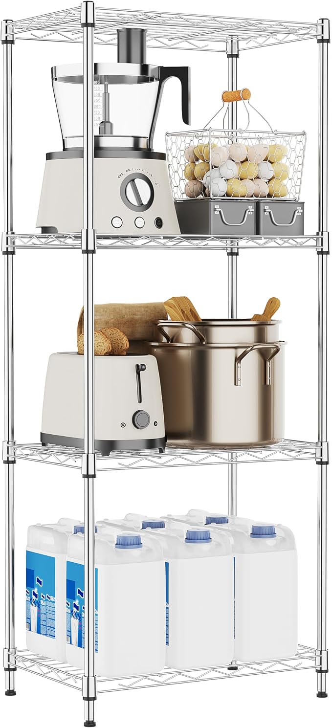 M MZG 4 Tiers Shelf Metal Storage Shelves Wire Rack Closet Organizers with Wheel for Garage Kitchen Bathroom Laundry Chrome 11.8" D x 17.7" W x 41.9" H by MEIGAOPLASTICANDMETALHKCOLIMITED