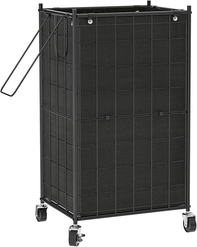 WOWLIVE Laundry Hamper with Wheels,Metal Wire Frame Rolling Laundry Basket with Removable bag,100L Dirty Clothes Hamper Organizer Dorm Room Storage for Bedroom,Bathroom,Black by WOWLIVE