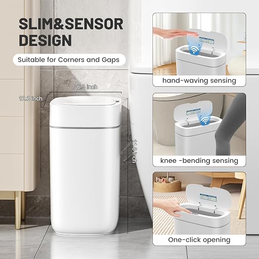 JUDRDO Small Trash Can for Bathroom, 3.5 Gallon Automatic Touchless Trash Can with Lid,Motion Sensor Slim Garbage Can Waterproof Trash Bin Waste Basket for Bedroom, Kitchen - Image 2
