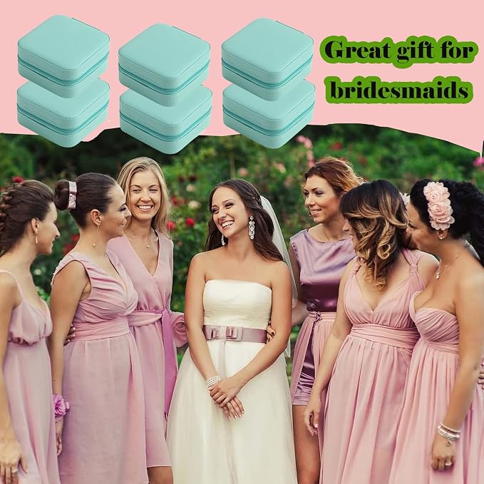 Travel Jewelry Case Bridesmaid Gifts Box,6 Pack Small Jewelry Box Mini Jewelry Organizer,PU Leather Portable Earring Storage Box for Women Girls Bridesmaid Proposal Gifts - Image 5