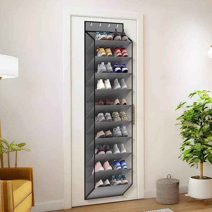 KEEPJOY 10 Tiers Mesh Over Door Shoe Organizer Storage, Hanging Shoe Holder for Door with Large Deep Pockets, Holds 20-30 Pairs of Shoes, Ideal for Sneakers & Boots(Grey) - Image 2