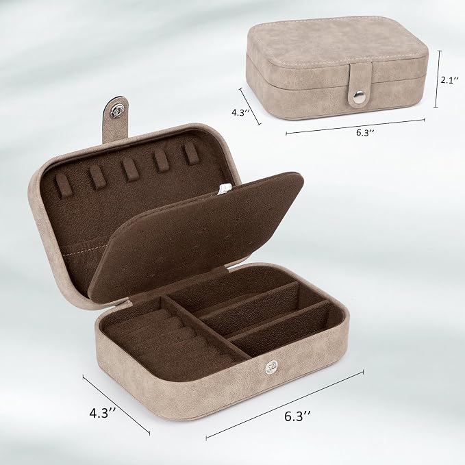 Hatori Travel Jewelry Box, PU Leather Small Jewelry Organizer for Women Girls, Portable Mini Travel Case Display Storage Holder Boxes for Stud Earrings, Rings, Necklaces, Bracelets (Brown) - Image 6