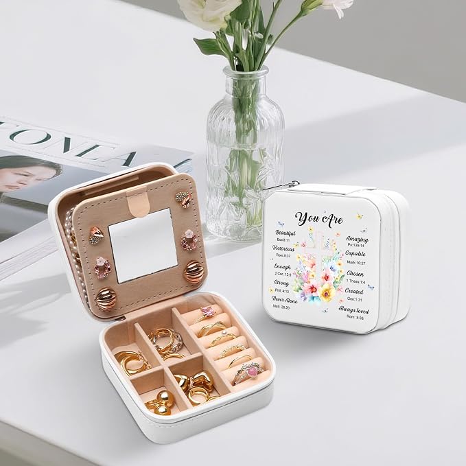 GAOLZIUY Christian Bible Verse Travel Jewelry Box, Baptism Religious Faith Spiritual Inspirational Gifts for Women Teen Girls, Flowers Portable Jewelry Organizer Storage Case - Image 8