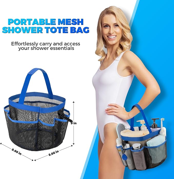 Mesh Shower Caddy Portable for College Dorm Room Essentials with 8-Pocket Large Capacity,Quick Dry Shower Bag for Bathroom, Beach,Gym - Image 3