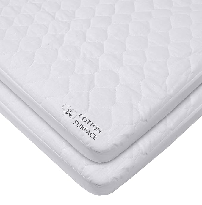 American Baby Company 2 Pack Waterproof Fitted Mini Crib Mattress Protector 38" x 24" - 100% Cotton Quilted Top, Noiseless, Ultra-Soft & Breathable Pack n Play and Mini Crib Mattress Cover